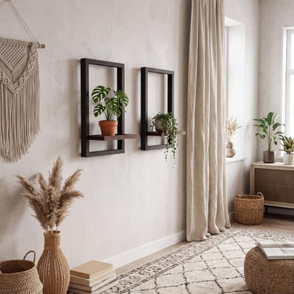 Wall Plant Holder for Indoor Plants, Wooden Wall Planter Shelf, Picture Frame Hanging Plant Shelf, Window Plant Shelves for Succulents, Air Plants & Small Pots, Farmhouse Home Wall Decor, 3 Pack