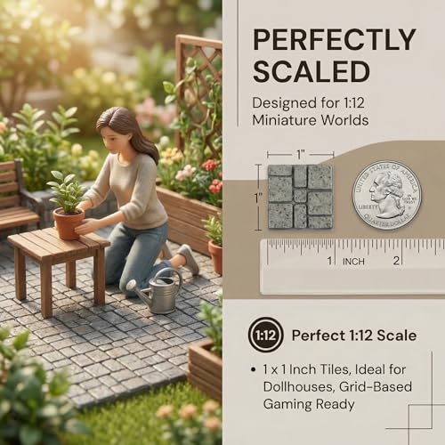 Dollhouse Miniature Paving Stones, Tiles for Modeling | Set of 50 pcs for Fairy Gardens and Tabletop Terrain, REDUCIO! - color: Weathered Stone