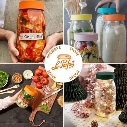Le Parfait Screw Top Jar 2L (64oz) Wide Mouth Glass Jar, Pine, 3 Pack - color: 2L-Pine (Set/3)