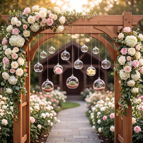 GlikCeil 36 Pcs 5.3'' 3.9'' 3.15'' Hanging Glass Tealights Candle Holder Large Globes Fillable Plant Clear Terrarium Orbs Air Plants Holder with Fishing Line Wedding Centerpiece Tree Decor