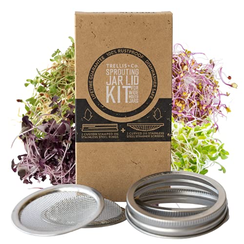 Trellis + Co.Stainless Steel Sprouting Kit, 2 Pack Rust Proof 316 Stainless | Curved Mesh, Fits Most Wide Mouth Mason Jars Grow Your Own Organic Sprouts From Seeds, Sprouter - color: Sprouting Lids, size: 2 Pack