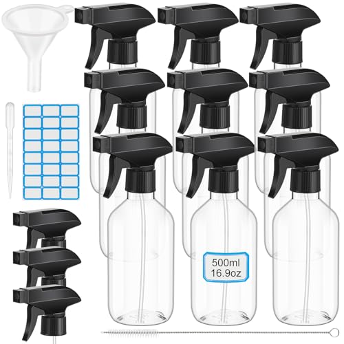 16oz/500ml 9 Pack Plastic Spray Bottles Bulk, Clear, Regular - color: Clear, size: 16oz/500ml, style: Regular