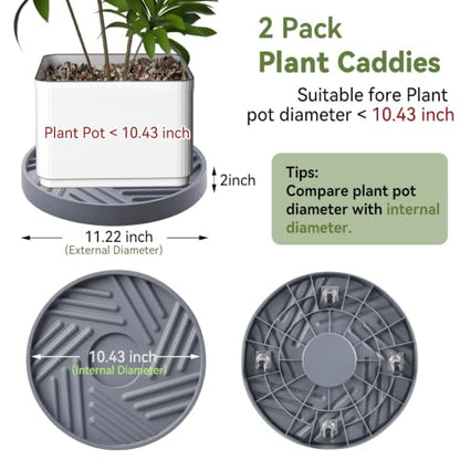 2 Pcs Plant Caddy with Hidden Wheels 11.22 Inch Heavy Duty Rolling Plant Stand, Indoor Outdoor Plant Saucer Tray with $9.9 Garden Tools (Gray) - size: 11.22 Inches of 2 Pack (Gray)