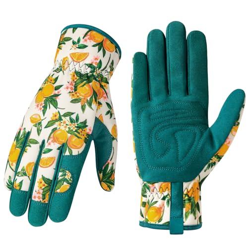 Gardening Gloves for Women, Breathable Leather Garden Gloves,Gardening Gift | Gardening Gift for Lady, Thorn-Proof Puncture-Resistant Work Gloves for Weeding, Digging, Planting Yard Farm and Outdoor Work - color: Green - Orange