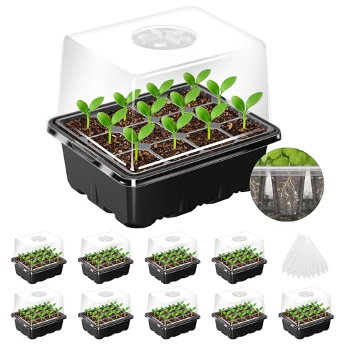 MIXC 10 Pack Seed Starter Tray, 120 Cell Stater Kit with Elevated Lid Black - color: Black, size: 12 Cell-10 Packs Elevated Cover