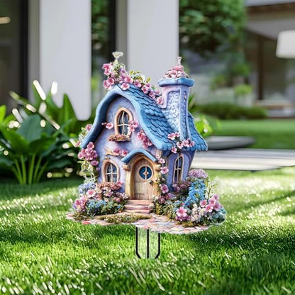 House Garden Stakes Decor Yard Acrylic - 2D Spring Garden Acrylic Sign Decoration, Yard Art, Gift for Nature Lovers, for Indoor & Outdoor Flower Pots, Yard, Mini Gardens & Lawn (5.9”x5.9”) Y26