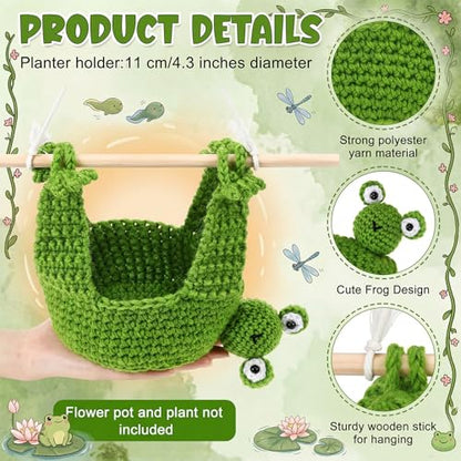 Sieral Frog Gift, 4 Inch Macrame Plant Hanger Crochet Hanging Planter Cute Animal Wall Hanging Holder for Outdoor Indoor Macrame Home Decoration Frog Lovers Succulent Pot Planter Plant Not Included