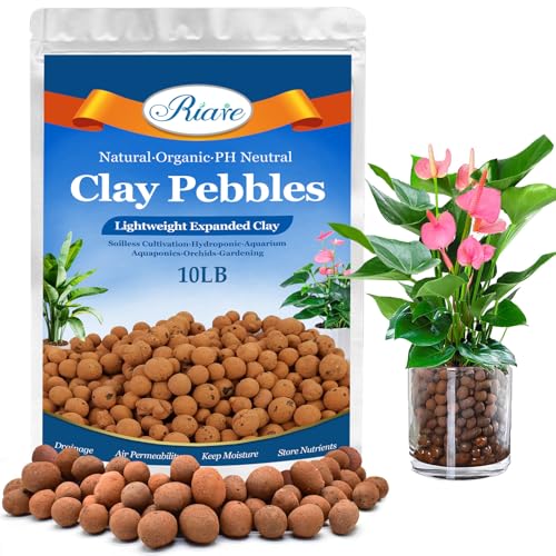 Riare 10LB Organic Leca Clay Pebbles for Plants, 4-16mm Drainage Leca Balls | Reusable, Aeration Lightweight Clay Balls, Moisture Retention for Hydroponics, Orchids, Succulents, Terrariums, Propagation - size: 10LB