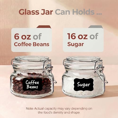 17 oz Square Glass Jars with Airtight Lids, 6 Pack Mason Jar with Clamp Lid | Air Tight Glass Food Storage Containers with Lids Keep Food Dry & Fresh, Best Canister for Flour, Sugar, Cereal, Rice, Coffee - color: Square-17OZ Set- 6 Pack