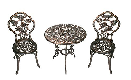 Oakland Living 3-Piece Rose Bistro Set with 23.5-Inch Cast aluminum Top Table - color: Antique Bronze