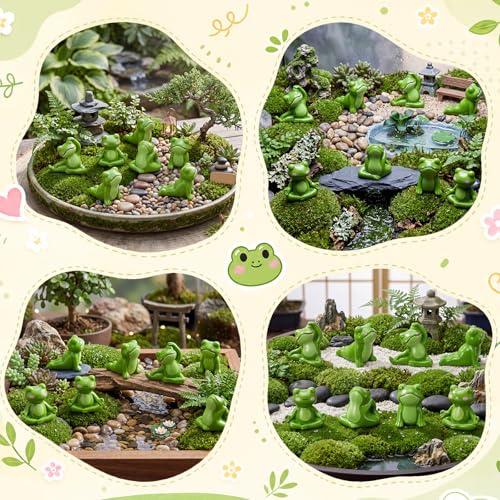 Outus 60pcs Mini Resin Frog Yoga Figurines Zen Meditating Tiny Frog Statue | Miniatures Meditating Green Frog Decor, Small Yoga Figurine Bulk, Fairy Garden Accessories, Spa Home Tabletop Decor