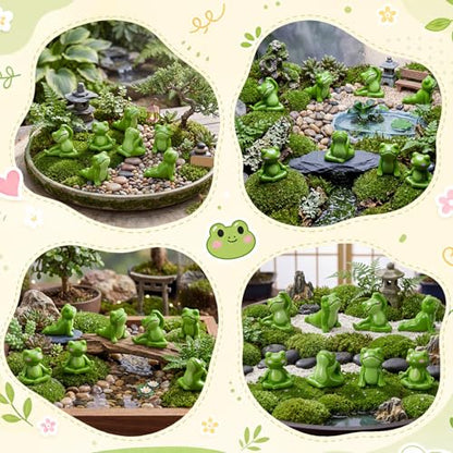 Outus 60pcs Mini Resin Frog Yoga Figurines Zen Meditating Tiny Frog Statue | Miniatures Meditating Green Frog Decor, Small Yoga Figurine Bulk, Fairy Garden Accessories, Spa Home Tabletop Decor