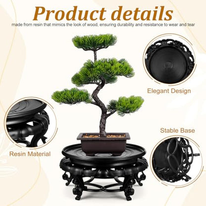 Resin Pedestal Base 9.64 in Round Plant Stand for Vase Fishbowl Flower Pot Bonsai Indoor Outdoor Chinese Display Rack for Living Room Balcony Office Patio Decor