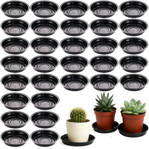 30 Packs 4 Inches Small Plant Saucers for Indoor Outdoor Use Heavy Duty Plastic Plant Plate Dish for Planter Bulk Round Flower Pot Drip Trays to Catch Water 4 to 20 Inch, Black - size: 4 inches