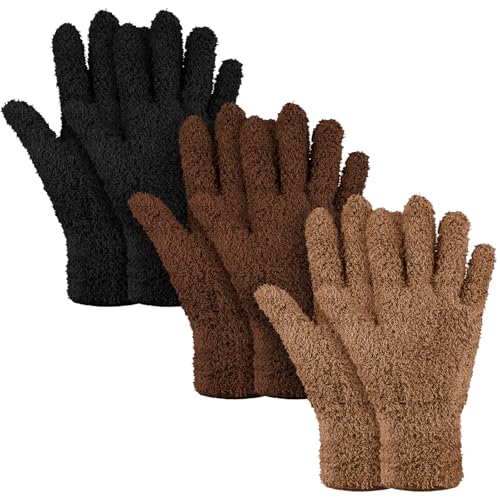 Patelai 3 Pairs Microfiber Dusting Gloves for Plants Leaf, Large - color: Black, Brown, Dark Brown, size: Large