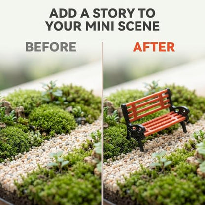 3Pcs Miniature Park Bench Set 1:24 Scale Brown Garden Seats with Realistic Detailing, Tiny Park Benches for Dollhouse and Fairy Garden Accessories, Train Platform and Miniature Landscape