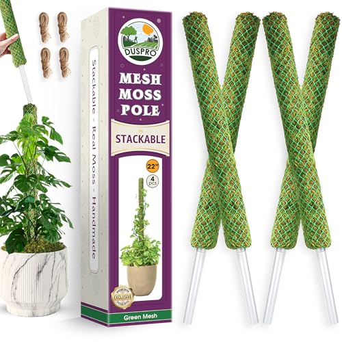 4 Pack 22" Green Stackable Mesh Moss Pole for Plants | Extendable Up to 71", Natural Forest Moss Pole Monstera Plant Support, Moss Stick for Climbing Plants & Indoor Plant Stakes - color: 4pcs Green