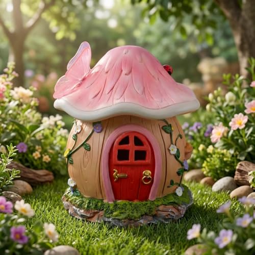 Solar Fairy House Figurine,Handcrafted Outdoor Garden Mushroom Statue,Gift | Solar Light Fairy House Figurine, Outdoor Yard Decor for Garden, Lawn, Patio, Unique Gift for Women and Garden Lovers