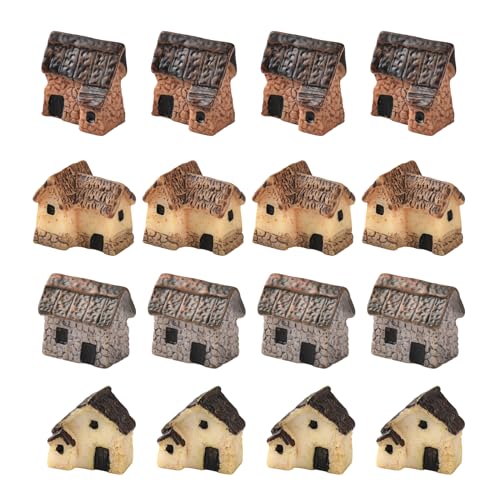 16PCS Miniature Stone House Mini Fairy Garden Cottage House Micro Village Thumbnail Huts for Fairy Garden DIY Plant Pot