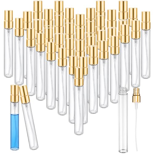 50 Pcs Mini Spray Bottle, 10ml, Clear Glass, Gold Cap - color: Gold Cap