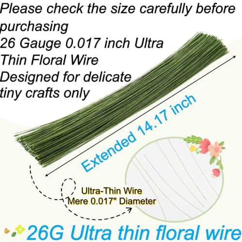 300PCS 22 Gauge 0.025 Inch Floral Wire, 14.17 Inch Long Floral Wire Stems | Flower Wire for Artificial Flower Making, Green Floral Wire Flower Stems for Light DIY Floral Arrangements, Wreath and Crafts - size: 22 Gauge