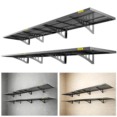 Aecxm 4-Pack 1.64x4ft Adjustable Garage Wall Shelving 1120lbs Load Capacity Heavy Duty Wall Mounted Storage Shelf Metal Floating Shelves for Garage(Black) - color: Black, size: 4pack-1.64x4ft