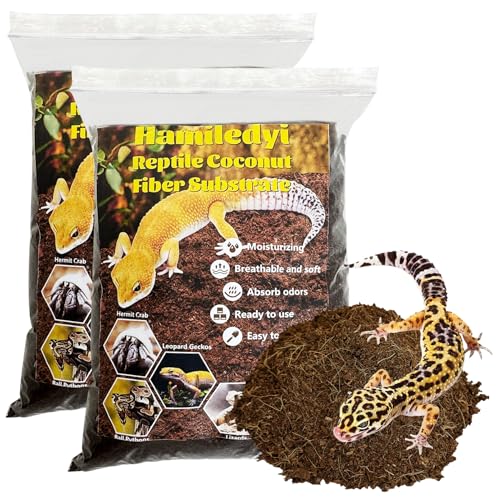 Hamiledyi Reptile Coconut Fiber Substrate Lizards Breathable Coconut Soil Tortoise Habitat Substrate Terrarium Bedding for Snake, Bearded Dragon, Gecko, Horned Frog, Hermit Crab, Tarantulas (2Pack)