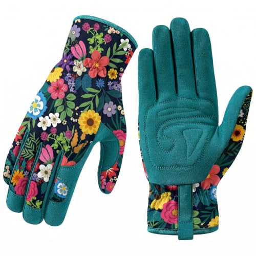 Gardening Gloves for Women, Breathable Leather Garden Gloves,Gardening Gift | Gardening Gift for Lady, Thorn-Proof Puncture-Resistant Work Gloves for Weeding, Digging, Planting Yard Farm and Outdoor Work - color: Green - Flower