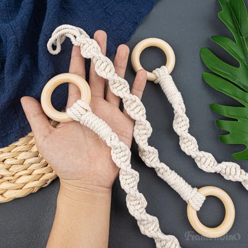 Framendino, 6 Pack Adjustable Macrame Plant Hanger Extenders Woven Hanging Basket Extension with Wooden Ring for Indoor Outdoor Pot Holder
