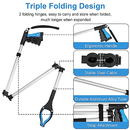 Housolution Reacher Grabber Tool, 43" Extra Long for Elderly, Blue | Lightweight Handy Trash Claw Grabber with Magnets, Reaching Assist Tool for Trash Pick Up, Arm Extension, Litter Picker