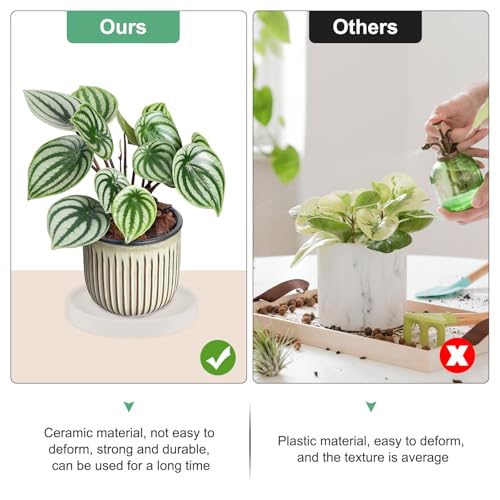 M METERXITY 2-Pack Ceramic Plant Saucer, 6.3 Inch Plant Water Catcher Tray, Plant Pot Saucers for Indoor/Outdoor Plants/Flower Drainage Drip Water Tray [Round Beige] - color: Beige