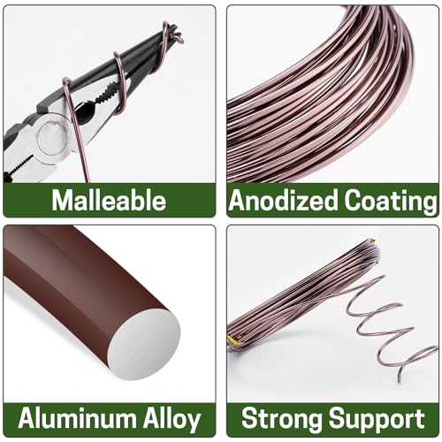 Bonsai Wire Kit 4 Rolls, 64Ft Aluminum Bonsai Training Wire Set | Bonsai Wire Set for Holding Branches 1.0MM, 1.5MM, 2.0MM - color: 16 Ft × (Green+Brown)