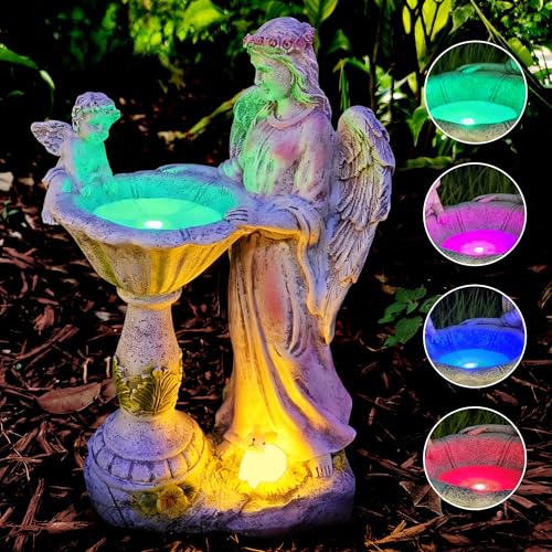 Solar Garden Statue Outdoor Decor, Angel Garden Figurine with Color Changing Light Waterproof Outdoor Statue Resin Sculpture Lawn Ornament for Patio Lawn Yard Christmas Birthday Housewarming Gift