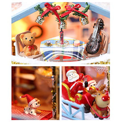 GuDoQi DIY Miniature Dollhouse Kit, Tiny House kit with Music, Miniature House Kit 1:24 Scale, Great Handmade Crafts Gift for Birthday, Christmas Night - color: Christmas Night