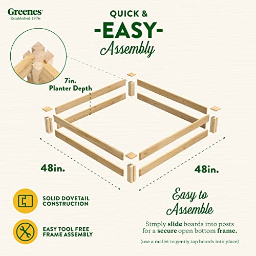 Greenes Fence Premium Cedar Raised Garden Bed, 4' x 4' x 7" (3/4" Thick) - Made in USA with North American Cedar - size: 4 Foot x 4 Foot x 7 Inch