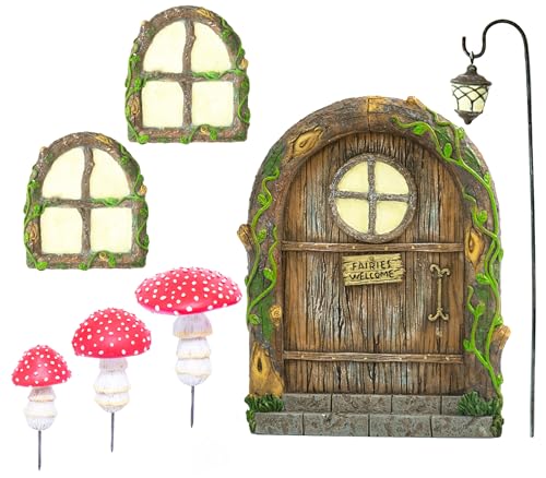 Glow in The Dark Mushrooms Fairy Garden Kit - Outdoor Tree Fairy Doors