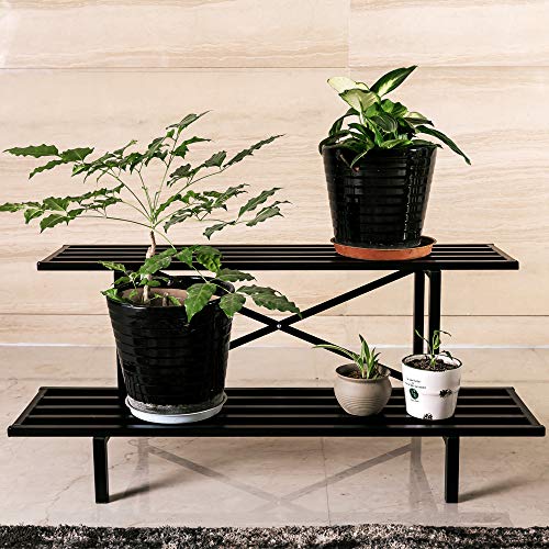 Zhongma 2 Tier Heavy Duty Metal Plant Stand indoor easy assembly - size: 2-Tier: L35.43 x W17.5 x H14