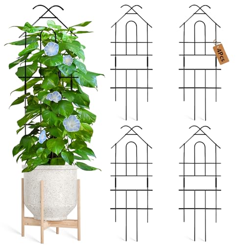 23in Plant Trellis for Potted Plants, Expandable Metal Garden Trellis for Climbing Plants with Ties, Plant Supports for Indoor Plants Hoya Pothos Ivy, 4P - size: 26in/4p