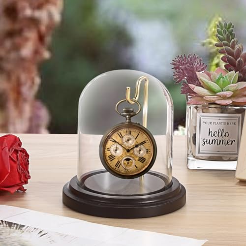 JUXYES Clear Glass Pocket Watch Display Dome Case with Base, 3x4 Inches | 2 Pack, Clear Glass, Dust Proof, Bell Terrarium Jar with Hanging Hook, For Pocket Watch Collectors and Antique Enthusiasts - size: M - 2 Pack
