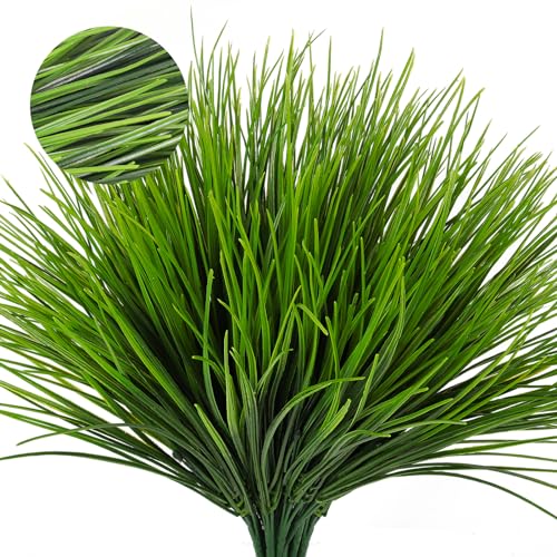RECUTMS 12 Bundles Green Artificial Grasses Outdoor Plants Fake Wheat Grass - color: Green Grass