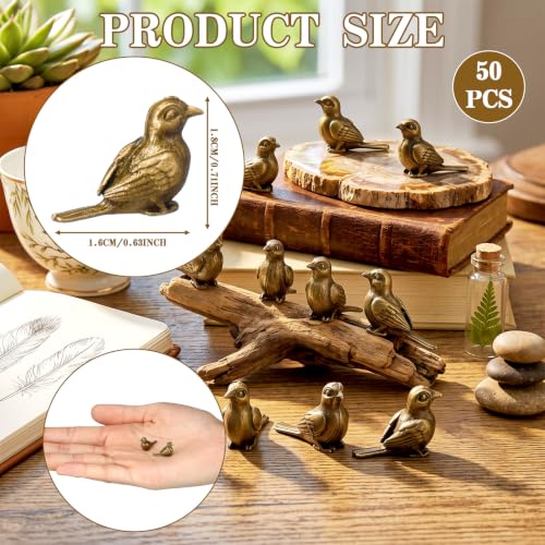 Weysat 50 Pcs Mini Bronze Bird Statue, Falls Bird Figurine Decor | Antique Metal Bird Figurine, Mini Bird Figurine, Falls Fairy Garden Accessories, Gifts for Nature Lovers - style: Bird