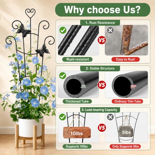 32.6in Plant Trellis for Climbing Plants Indoor with Butterflies, Expandable Large Metal Trellis for Potted Plants, Heavy-Duty Tall Pothos Plant Climber Support for Ivy Pothos Hoya Monstera, 4P - size: 32in/heart,4p