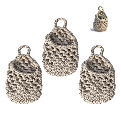 Plant Hanger Indoor, Macrame Plant Hanger for Small Potted Plants Succulents, Fits Up to 2.6 Inch Flower Pot(Ivory, 3 Pack)