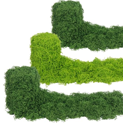 ACRYCS 3 Pcs Fake Moss Rug Multicolor 4" x 47" Faux Moss for Table Runner Decorating Green Artificial Grass for Indoor Plants Wall Crafts DIY Table Centerpieces Fairy Woodland Garden Floral 10x120cm - color: Dark Green, Emerald Green