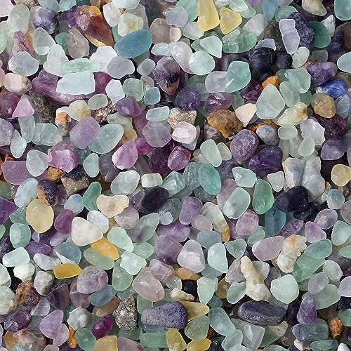 LAIDANLA Fluorite Crushed Stone Crystal Chips Bulk Natural Gemstones Healing Reiki Crystals Mini Quartz Vase Filler Aquarium Gravel 0.55lb - color: Fluorite, size: 0.55 Pound-（0.28"-0.35"）