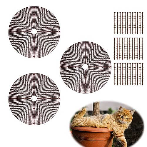 Z metnal Plant Pot Grid 20.8", 3 Pcs Cuttable Grid Plant Soil Cover, Plastic Grid Plant Pot Cover, Flower Protector,Keep Cats Out of Potted Plants - color: Brown, size: 20.8 inch - 3pcs