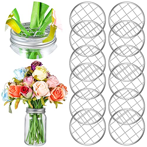 Patelai 12 Pcs Mason Jar Frog Lid Insert Metal Grid Regular Mouth | Flower Stem Organizer Lids for Arranging Bouquets, Square Grids Secure Stems Upright, Fits Regular Mouth Canning Jars