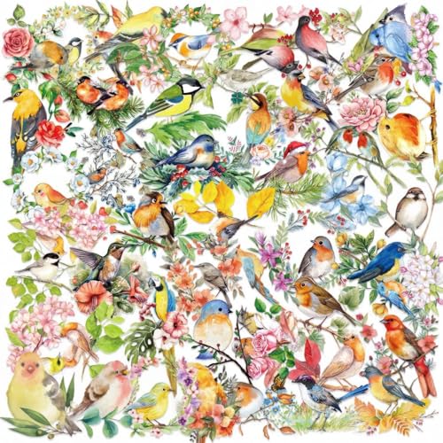 50PCS Watercolor Bird Flower Stickers - style: Bird & Flower
