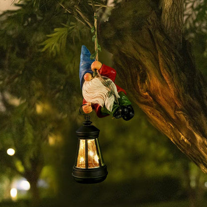 Solar Hanging Gnome Garden Statues Funny Climbing Rope Gnome with Lantern - color: Hanging Gnome