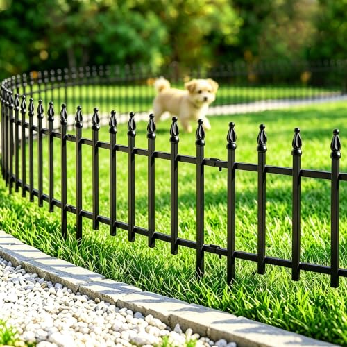 Thealyn Metal Decorative Garden Fence 22" Wide x 18" High (20 Panels, Total Length 36 feet), Metal Border Folding Fence, Landscape Fencing for Flower Bed, Yard, Animal Barrier - color: Black, size: 18″ H x 36 ft (20 Panels)